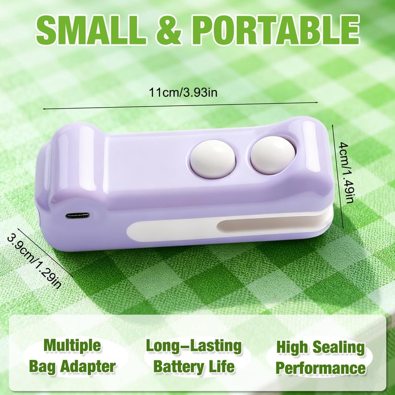 EuftEale 2-in-1 Rechargeable Mini Heat Sealer & Cutter,Mini Bag Sealer,Portable Handheld 2 in 1 Rechargeable Food Bag Sealer for Sealing and Cutting,Small Package Sealer for Chip Snack(Green+Purple) - Image 4